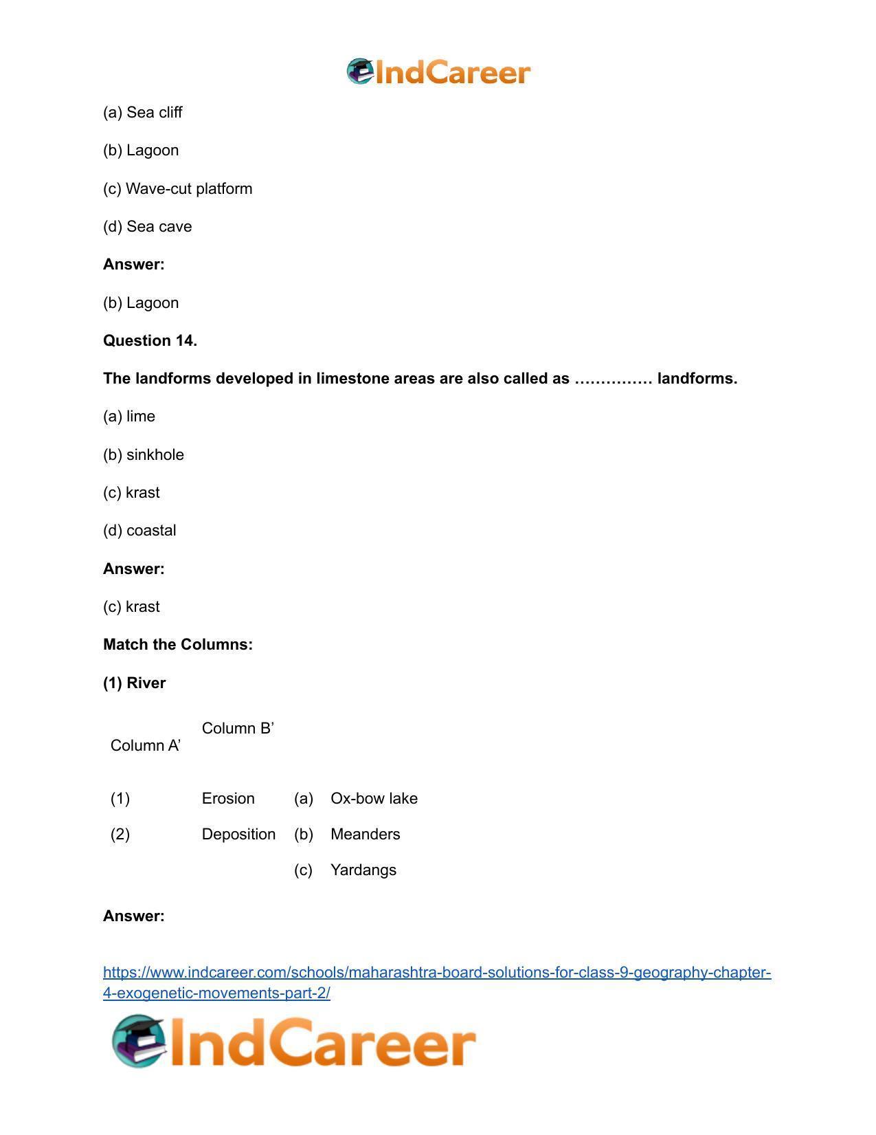 Maharashtra Board Solutions for Class 9- Geography: Chapter 4- Exogenetic Movements Part 2 - Page 34
