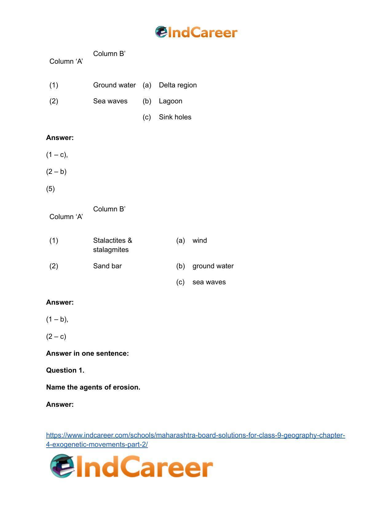 Maharashtra Board Solutions for Class 9- Geography: Chapter 4- Exogenetic Movements Part 2 - Page 36