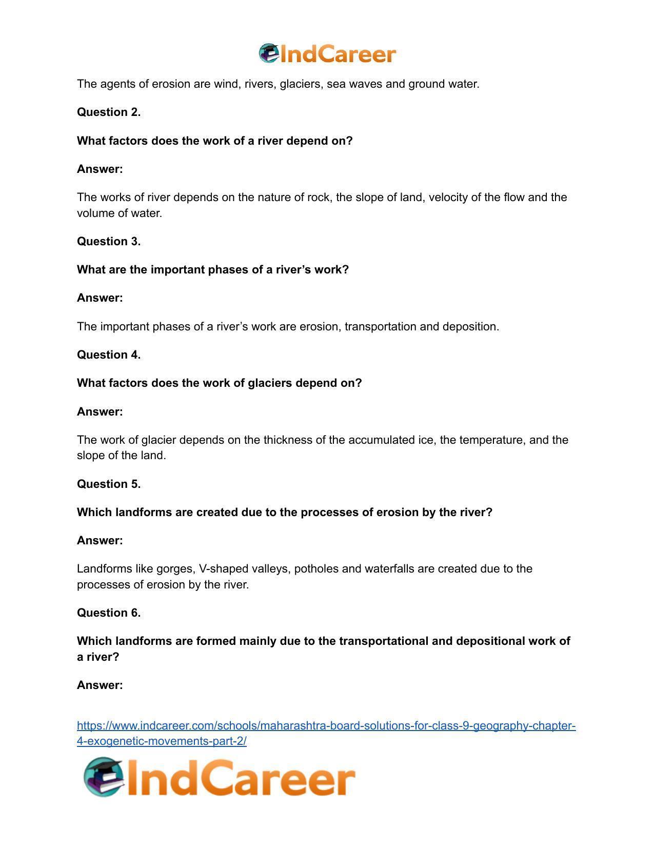 Maharashtra Board Solutions for Class 9- Geography: Chapter 4- Exogenetic Movements Part 2 - Page 37