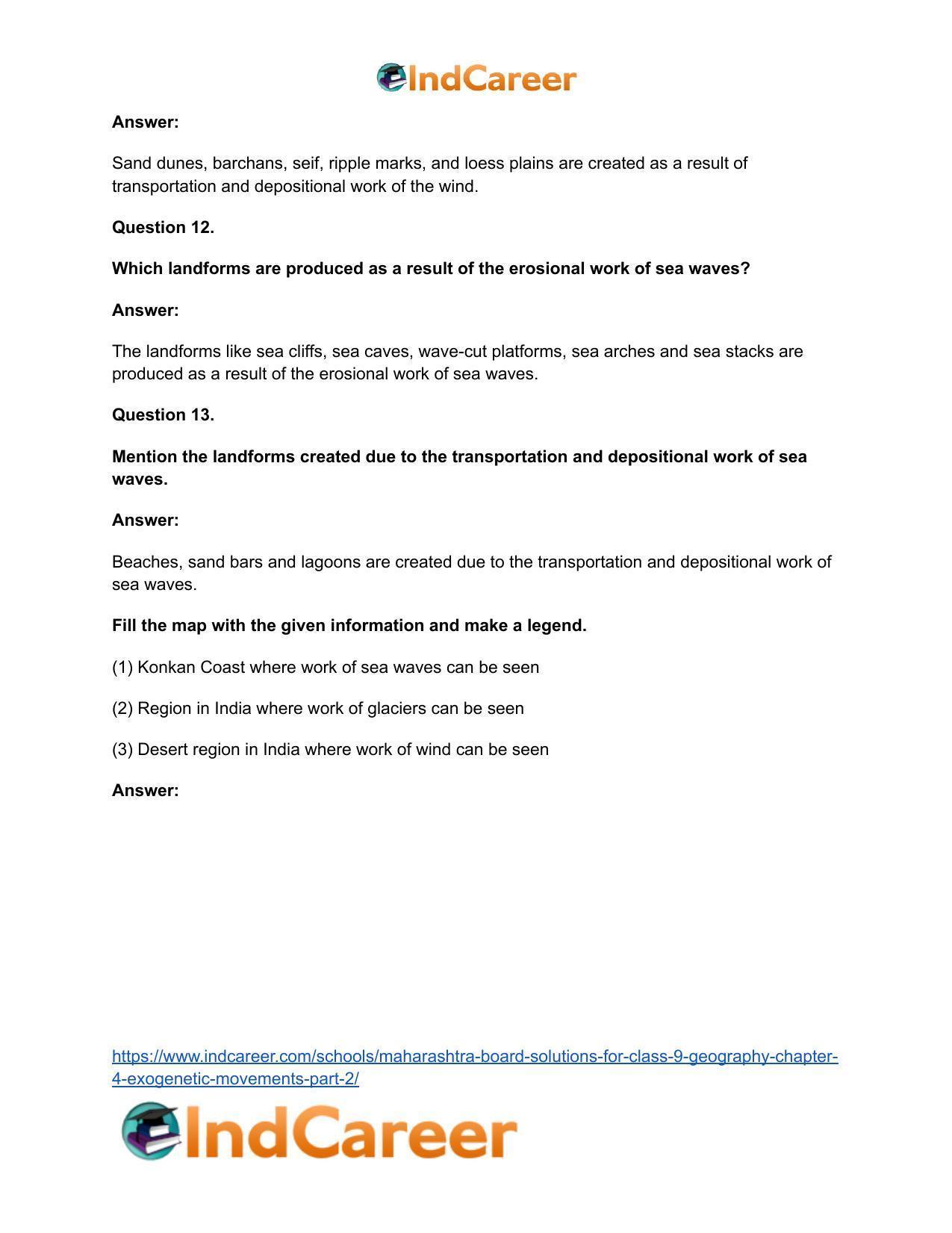 Maharashtra Board Solutions for Class 9- Geography: Chapter 4- Exogenetic Movements Part 2 - Page 39