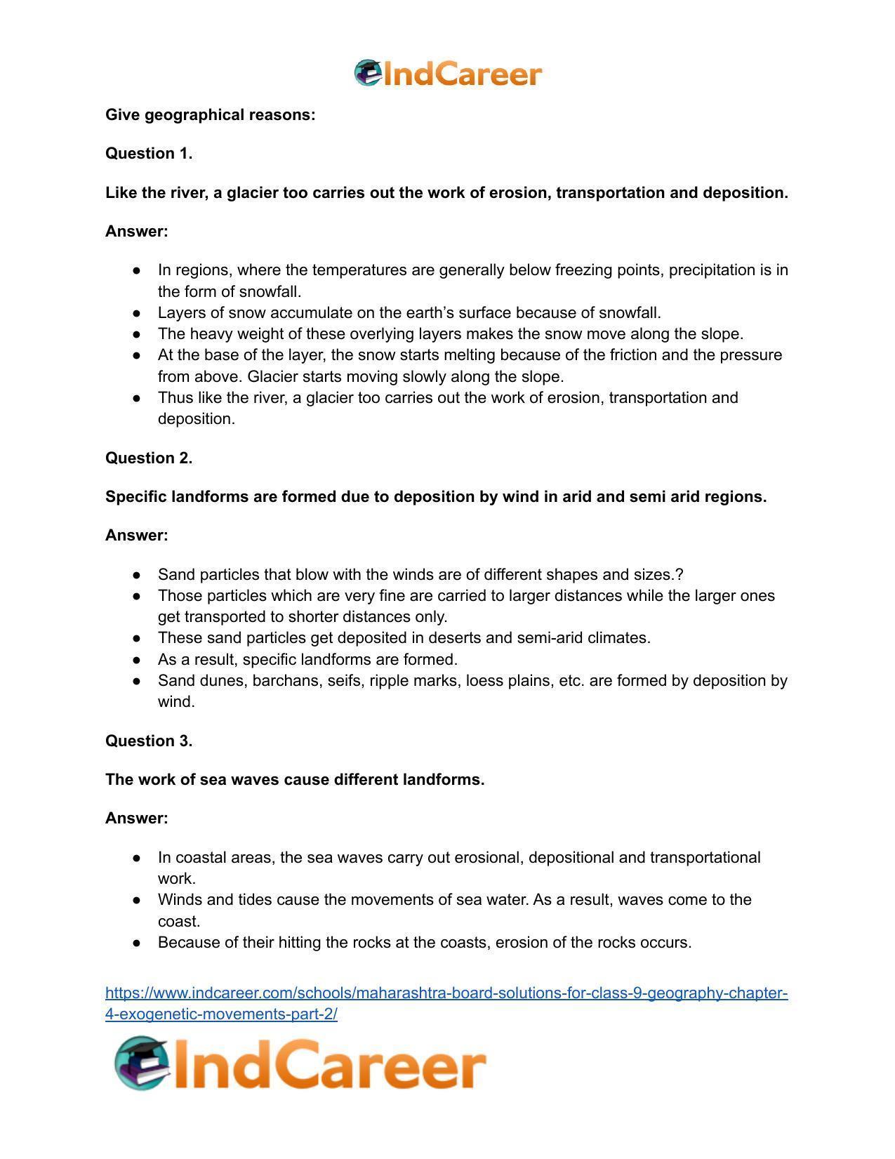 Maharashtra Board Solutions for Class 9- Geography: Chapter 4- Exogenetic Movements Part 2 - Page 41