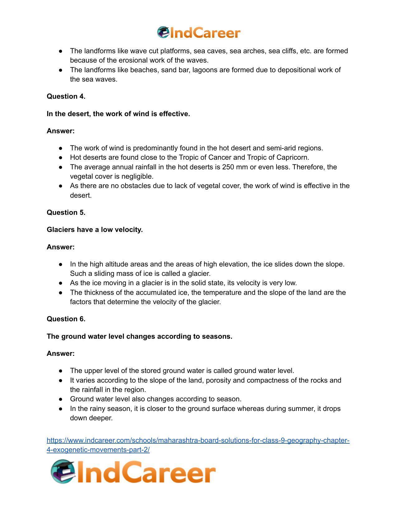 Maharashtra Board Solutions for Class 9- Geography: Chapter 4- Exogenetic Movements Part 2 - Page 42