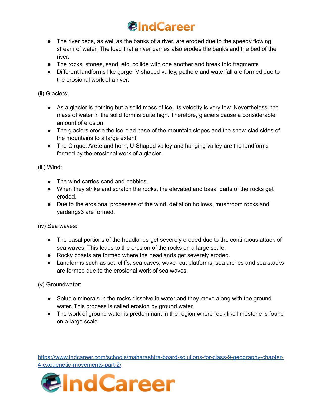 Maharashtra Board Solutions for Class 9- Geography: Chapter 4- Exogenetic Movements Part 2 - Page 46