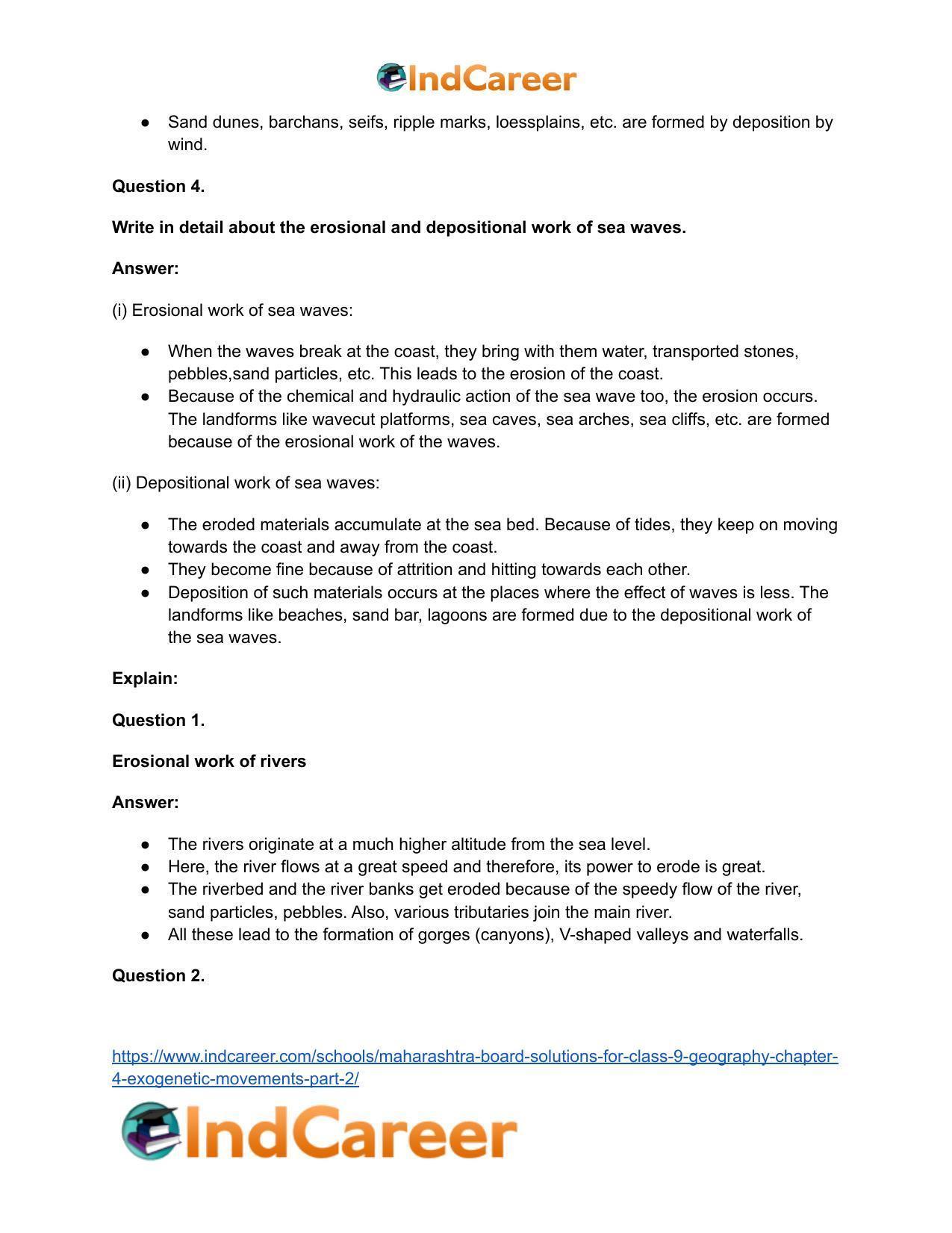 Maharashtra Board Solutions for Class 9- Geography: Chapter 4- Exogenetic Movements Part 2 - Page 48
