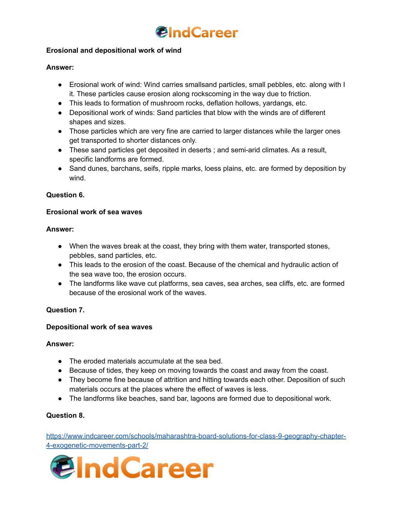 Maharashtra Board Solutions for Class 9- Geography: Chapter 4- Exogenetic Movements Part 2 - Page 50