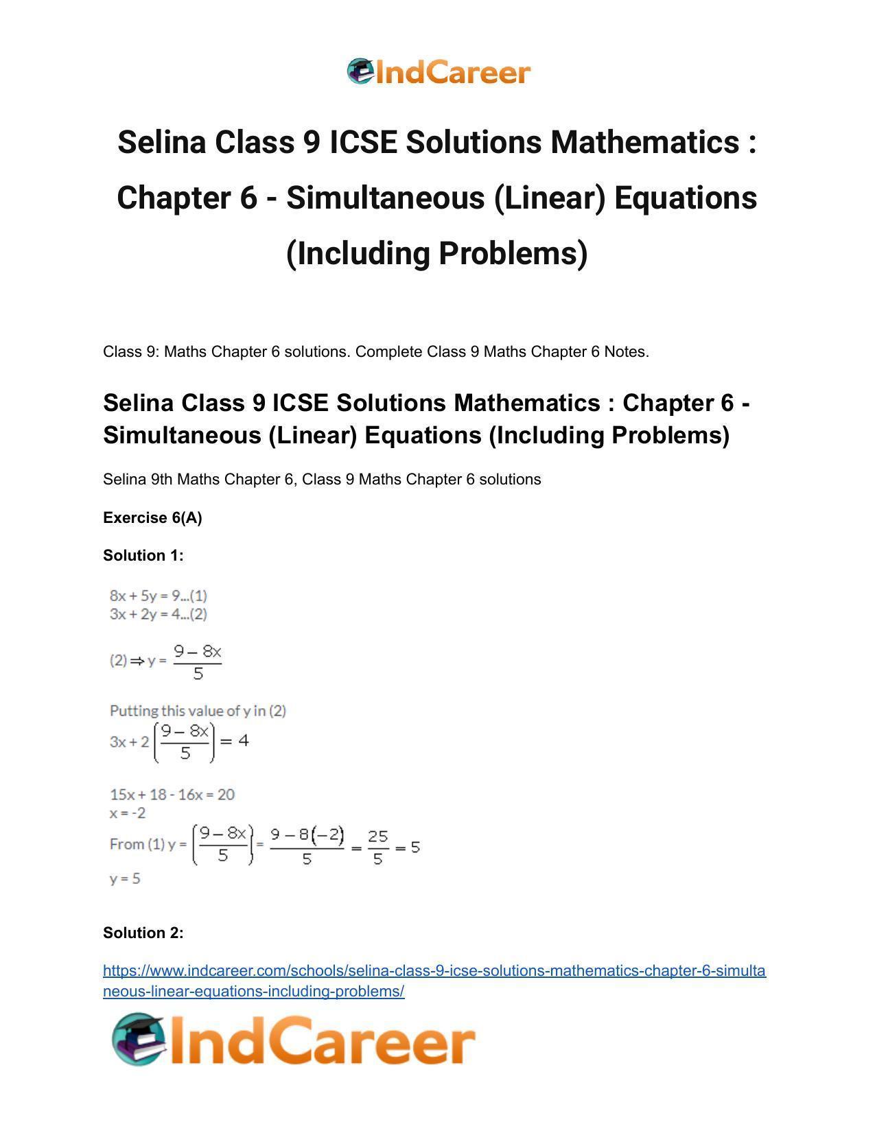 Selina Class 9 ICSE Solutions Mathematics : Chapter 6 - Simultaneous (Linear) Equations (Including Problems) - Page 2