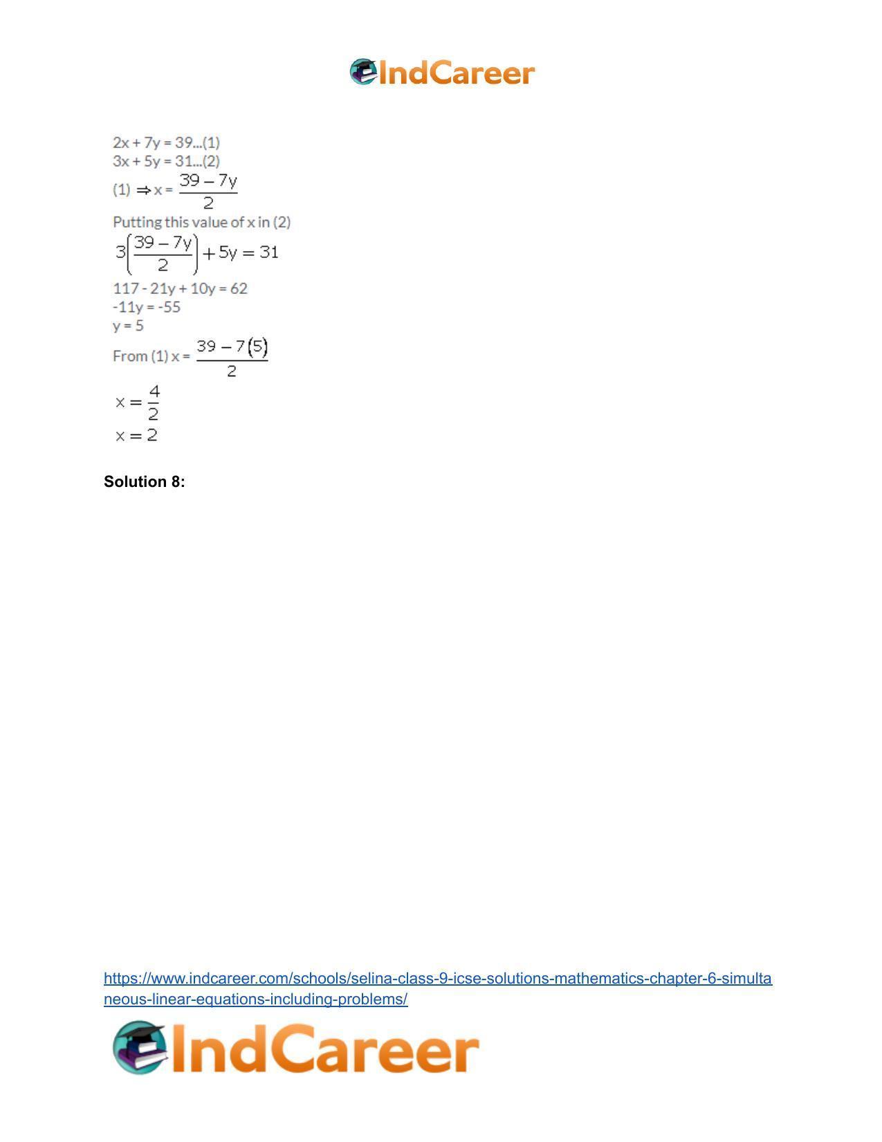 Selina Class 9 ICSE Solutions Mathematics : Chapter 6 - Simultaneous (Linear) Equations (Including Problems) - Page 6