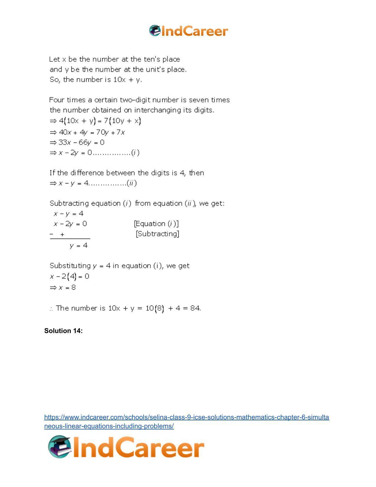 Selina Class 9 ICSE Solutions Mathematics : Chapter 6 - Simultaneous (Linear) Equations (Including Problems) - Page 52