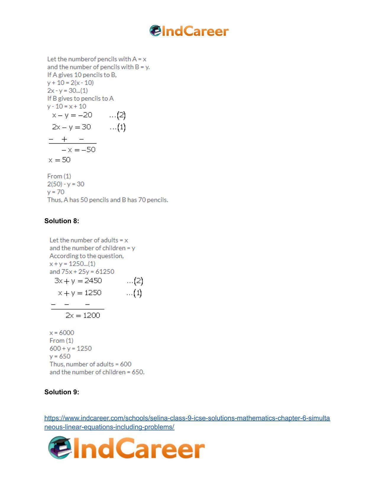 Selina Class 9 ICSE Solutions Mathematics : Chapter 6 - Simultaneous (Linear) Equations (Including Problems) - Page 58
