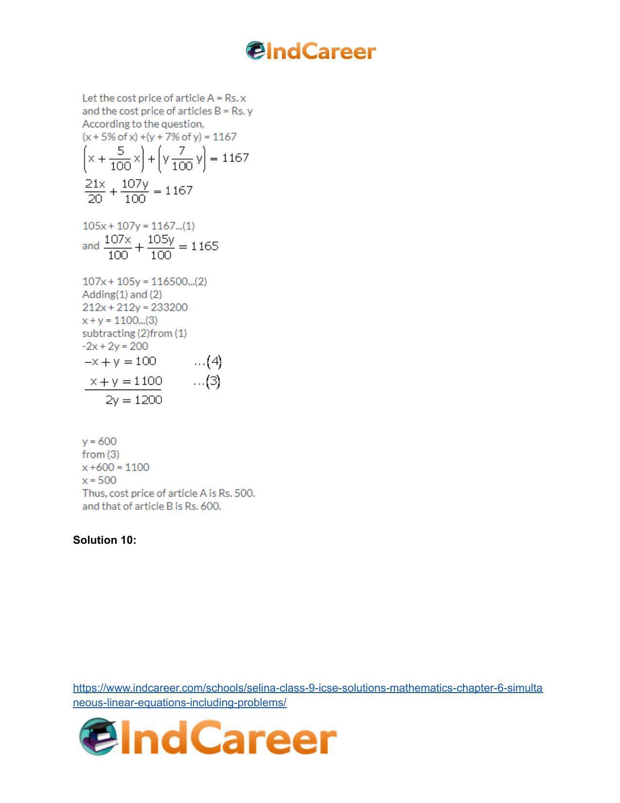 Selina Class 9 ICSE Solutions Mathematics : Chapter 6 - Simultaneous (Linear) Equations (Including Problems) - Page 59