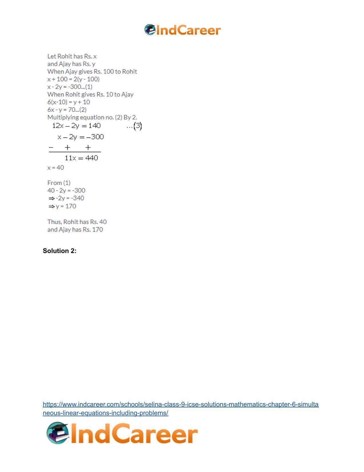 Selina Class 9 ICSE Solutions Mathematics : Chapter 6 - Simultaneous (Linear) Equations (Including Problems) - Page 61