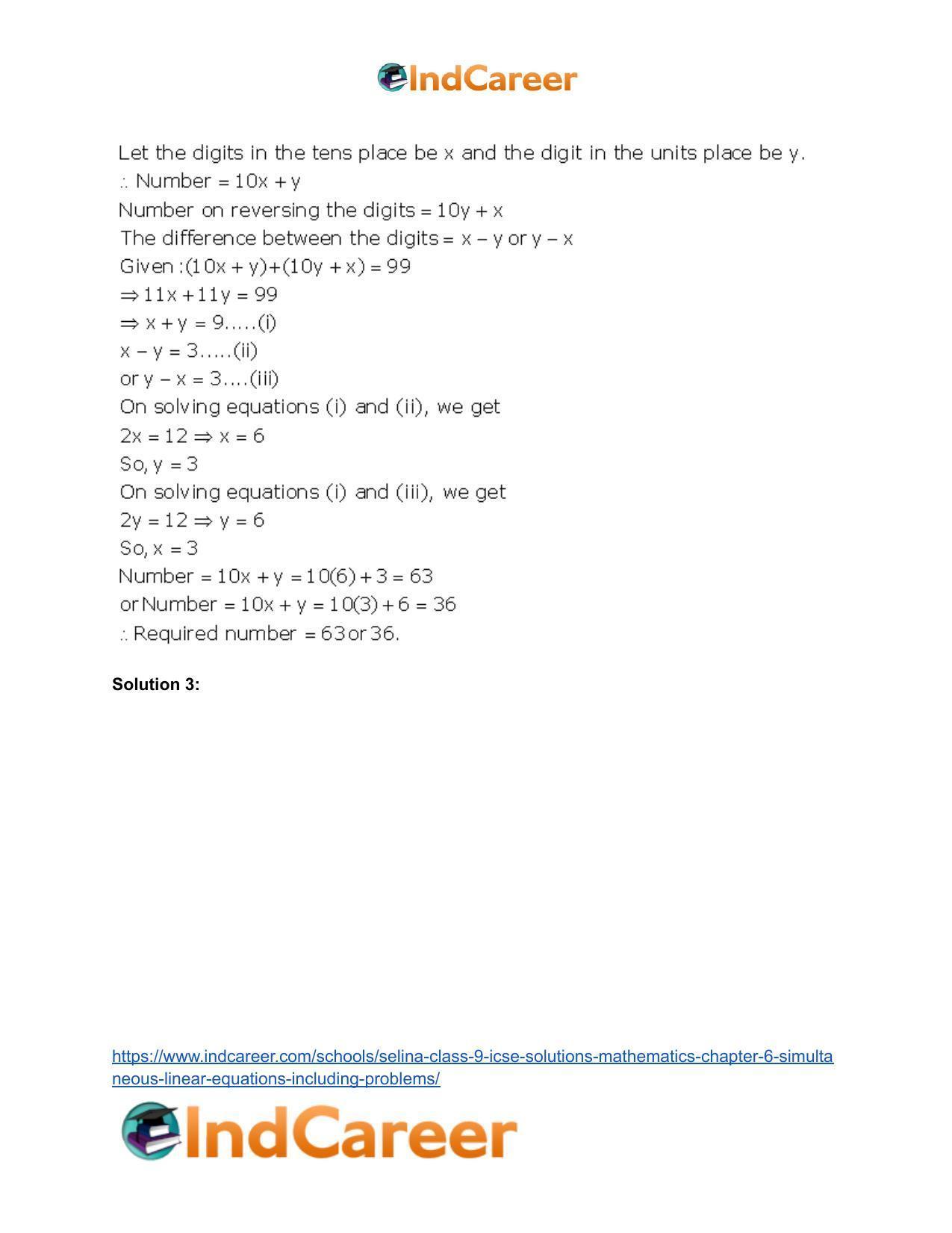 Selina Class 9 ICSE Solutions Mathematics : Chapter 6 - Simultaneous (Linear) Equations (Including Problems) - Page 62