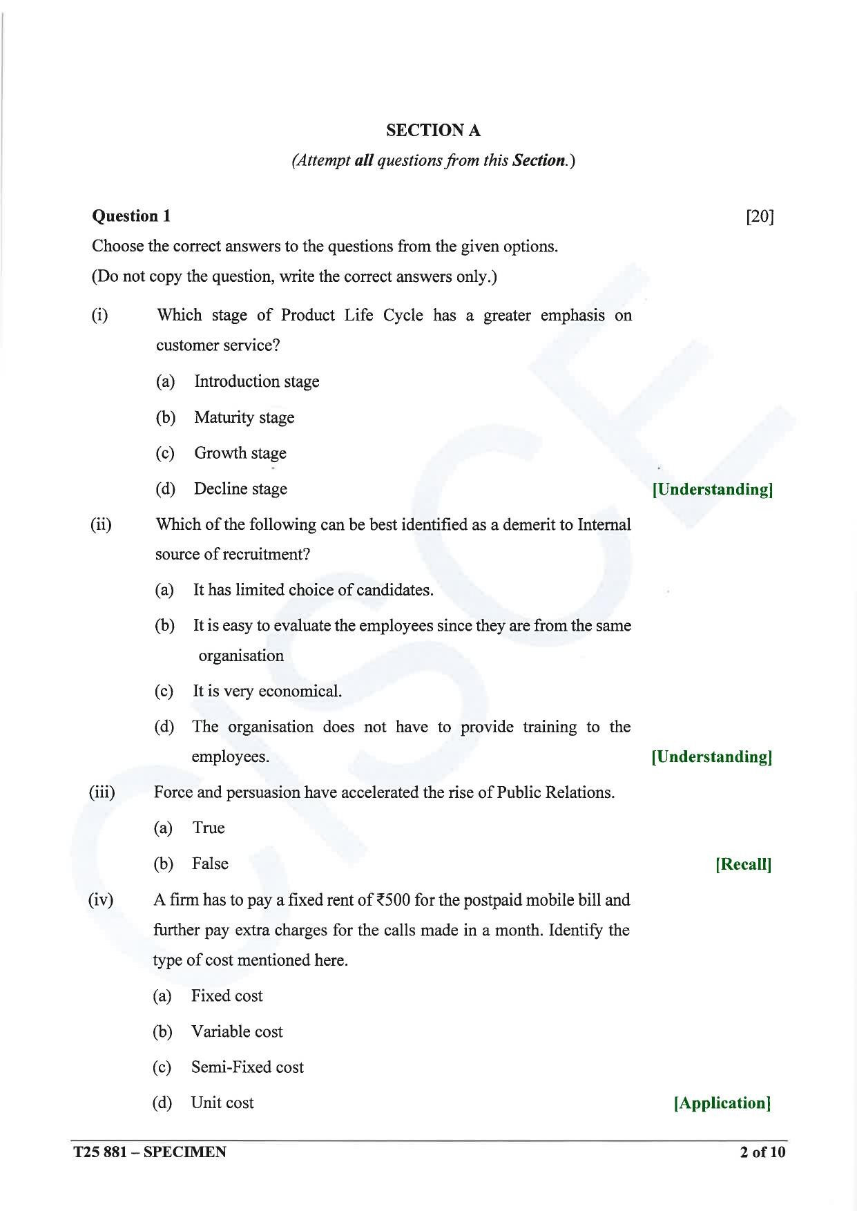 ICSE Class 10 2025 Commercial Applications (QP & MS) Specimen Paper - Page 2