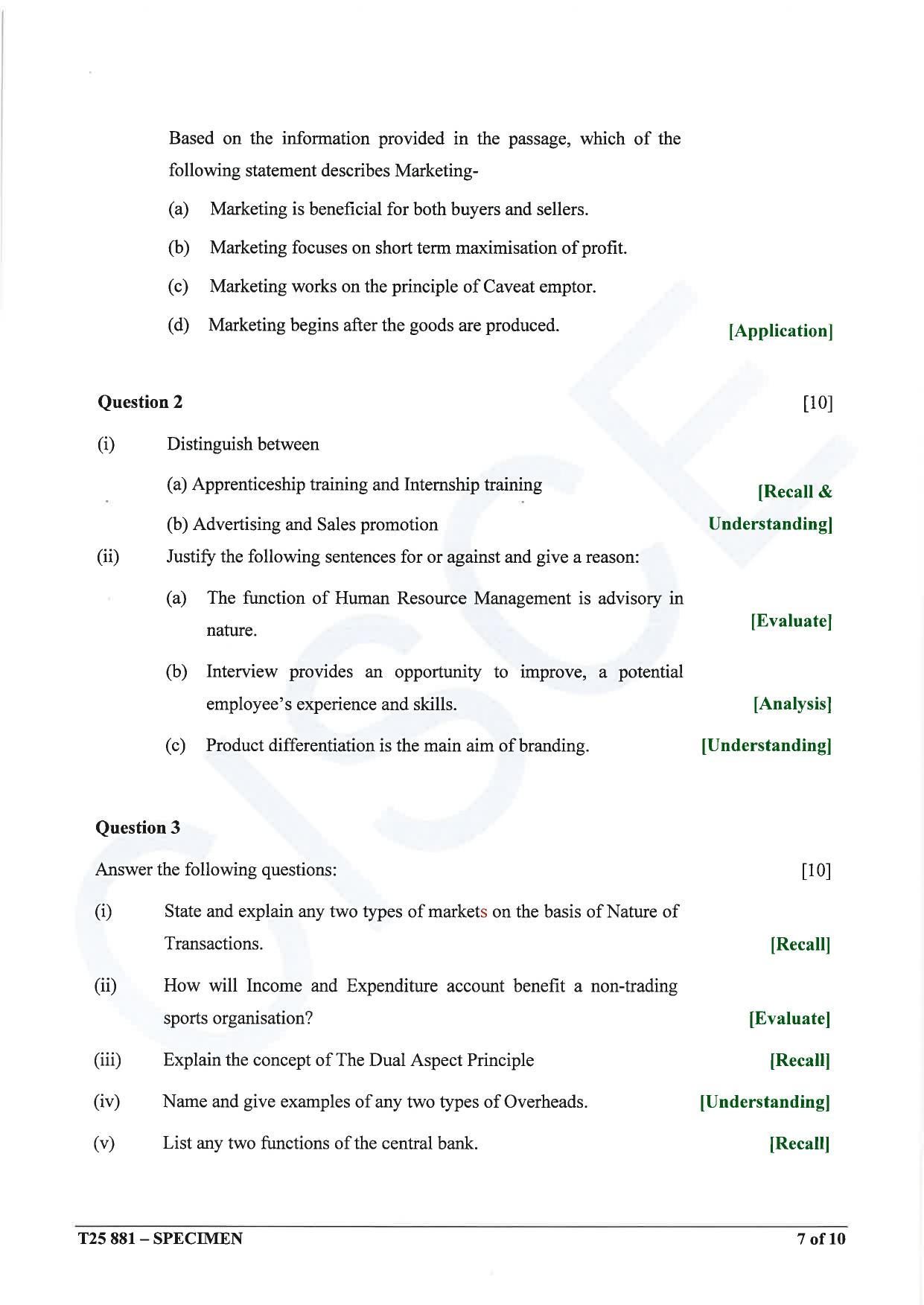 ICSE Class 10 2025 Commercial Applications (QP & MS) Specimen Paper - Page 7