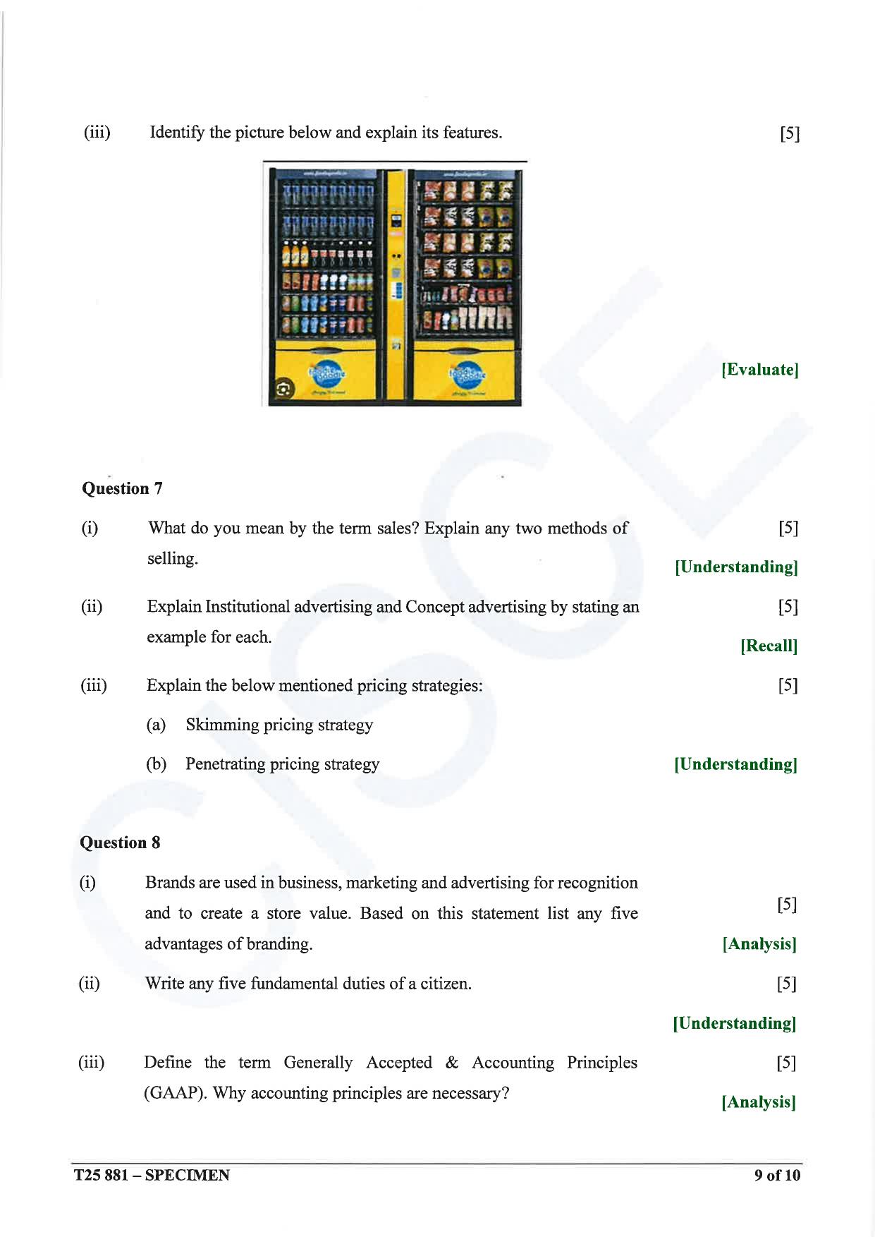 ICSE Class 10 2025 Commercial Applications (QP & MS) Specimen Paper - Page 9