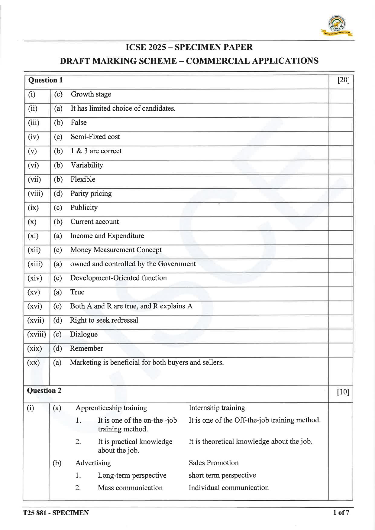ICSE Class 10 2025 Commercial Applications (QP & MS) Specimen Paper - Page 11