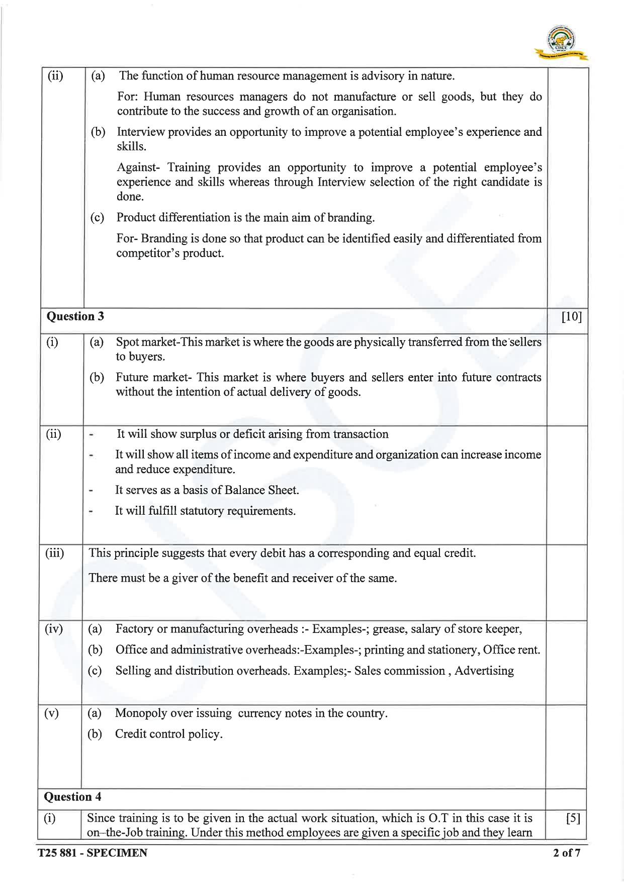 ICSE Class 10 2025 Commercial Applications (QP & MS) Specimen Paper - Page 12