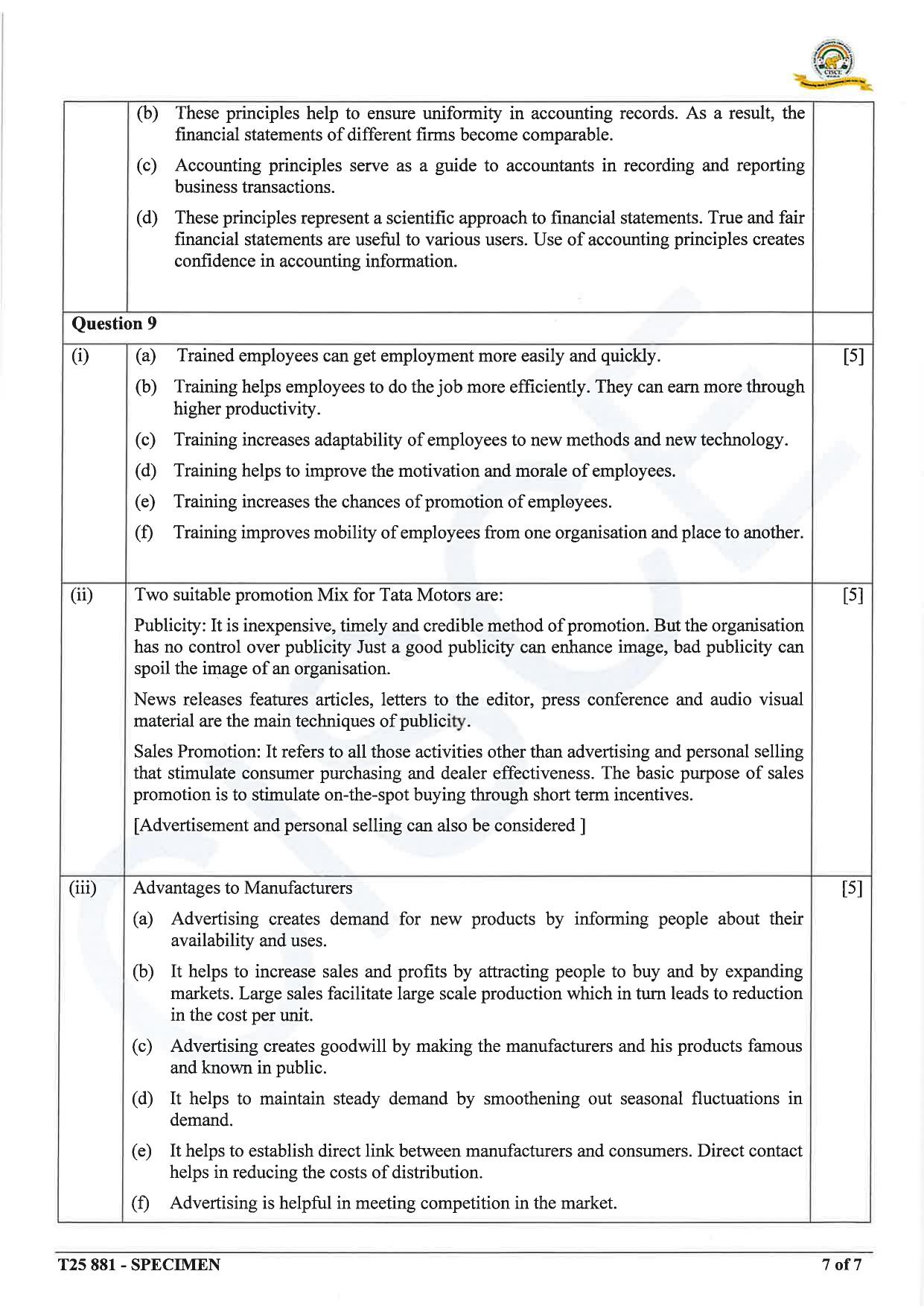 ICSE Class 10 2025 Commercial Applications (QP & MS) Specimen Paper - Page 17