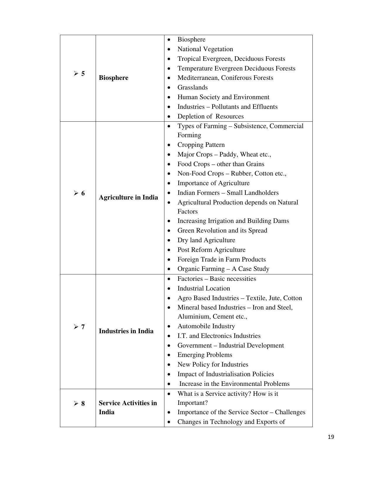 Telangana Board Social Studies (Classes VI to X) Syllabus - English Medium - Page 19