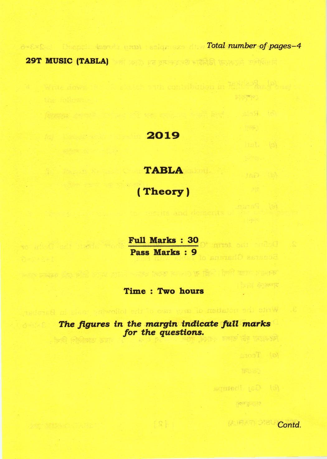 AHSEC Class 12 TABLA 2019 Question Papers - Page 1