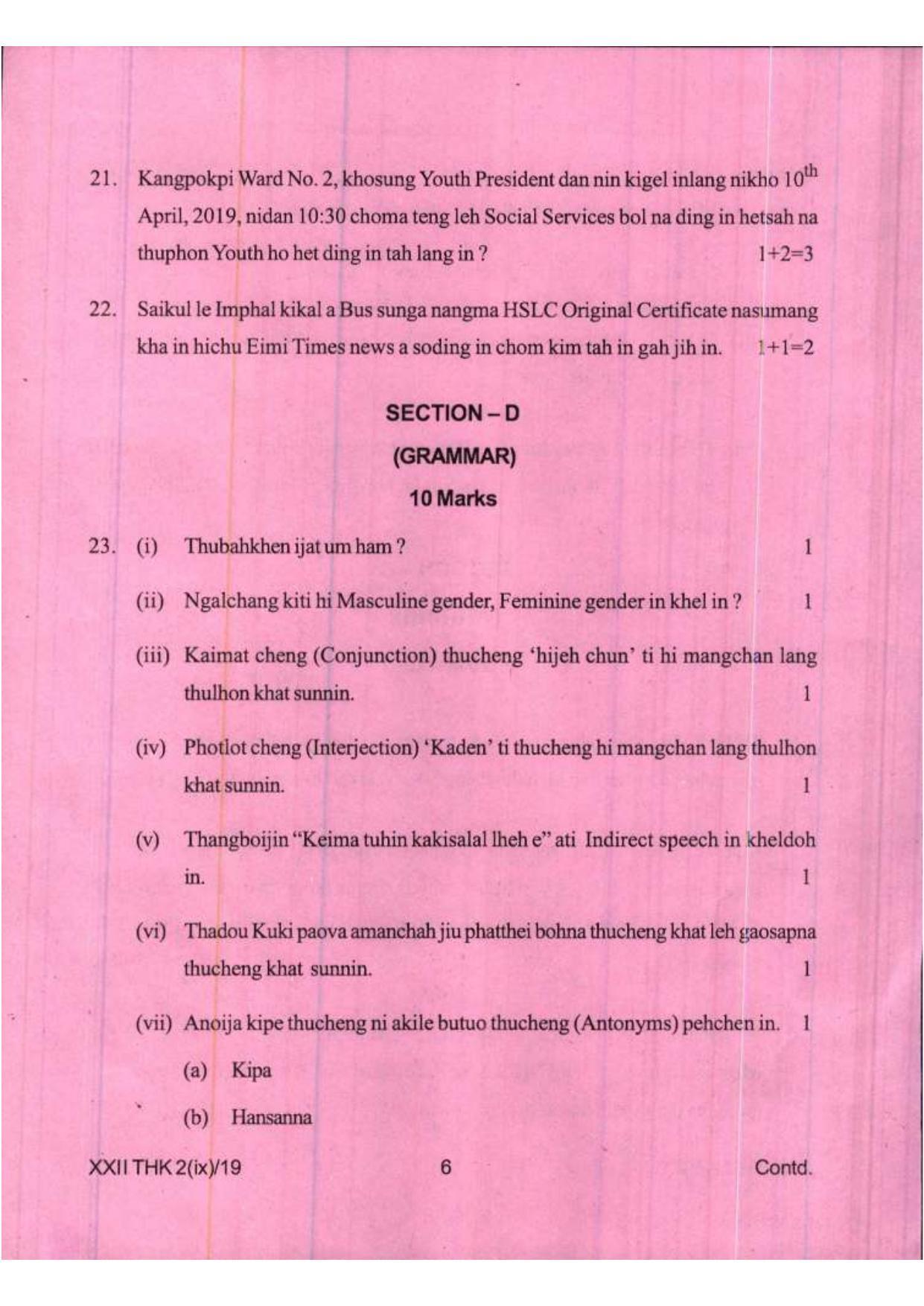 COHSEM Class 12	Thadou Kuki (M.I.L.) 2019 Question Papers - Page 6