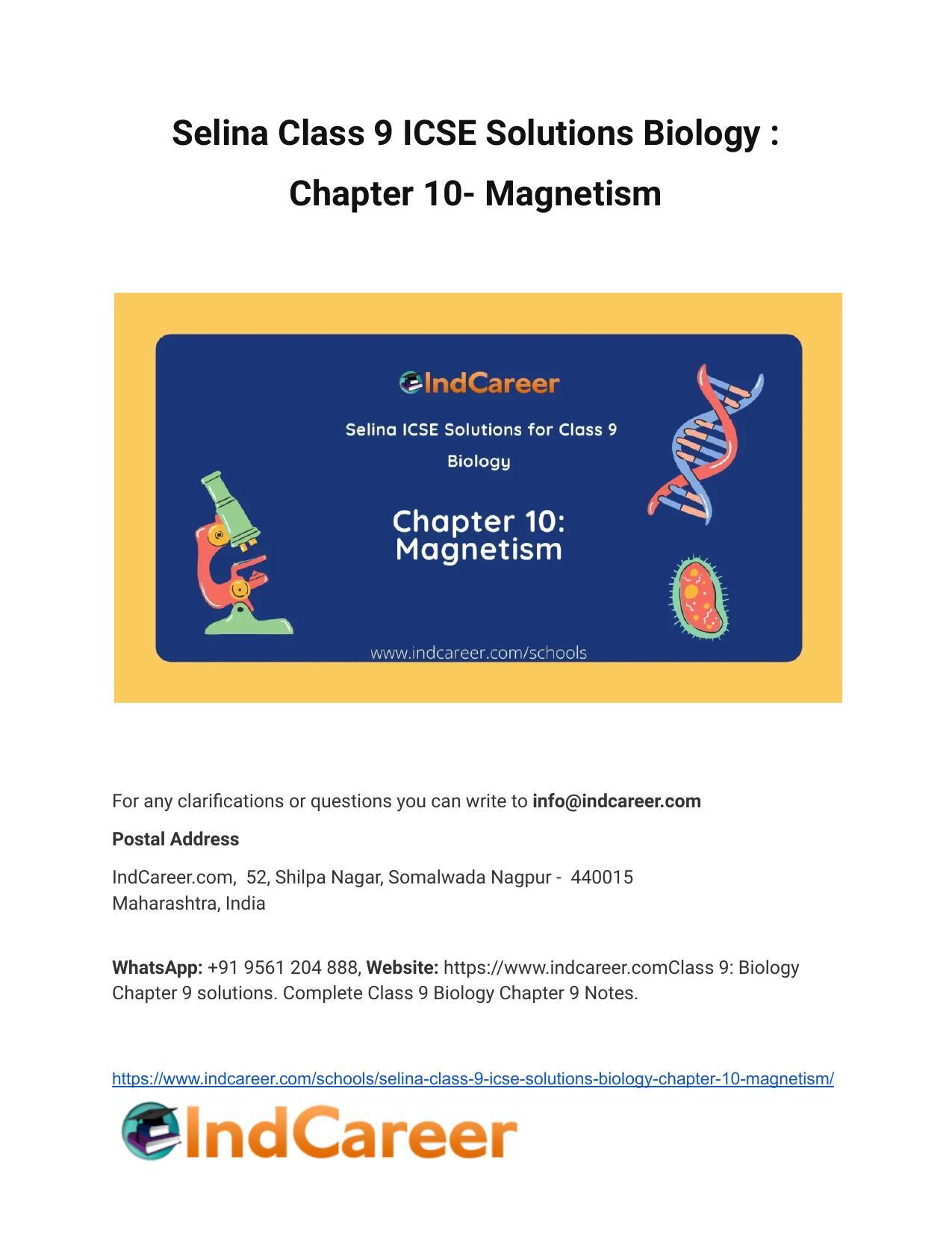 Selina Class 9 ICSE Solutions Biology : Chapter 10- Magnetism - Page 1