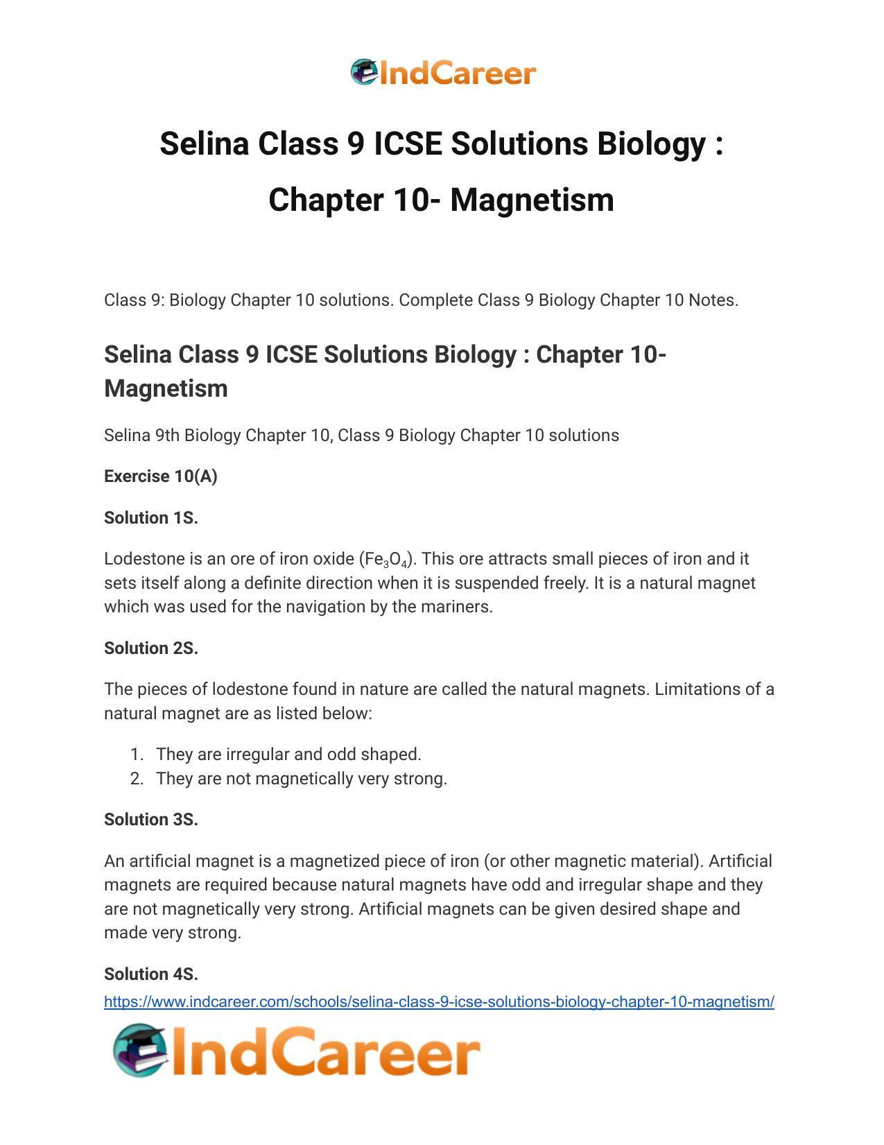 Selina Class 9 ICSE Solutions Biology : Chapter 10- Magnetism - Page 2