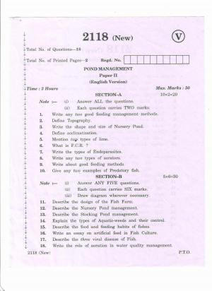 AP Inter 2nd Year Vocational Question Paper March - 2020 - Pond Management- II (old)