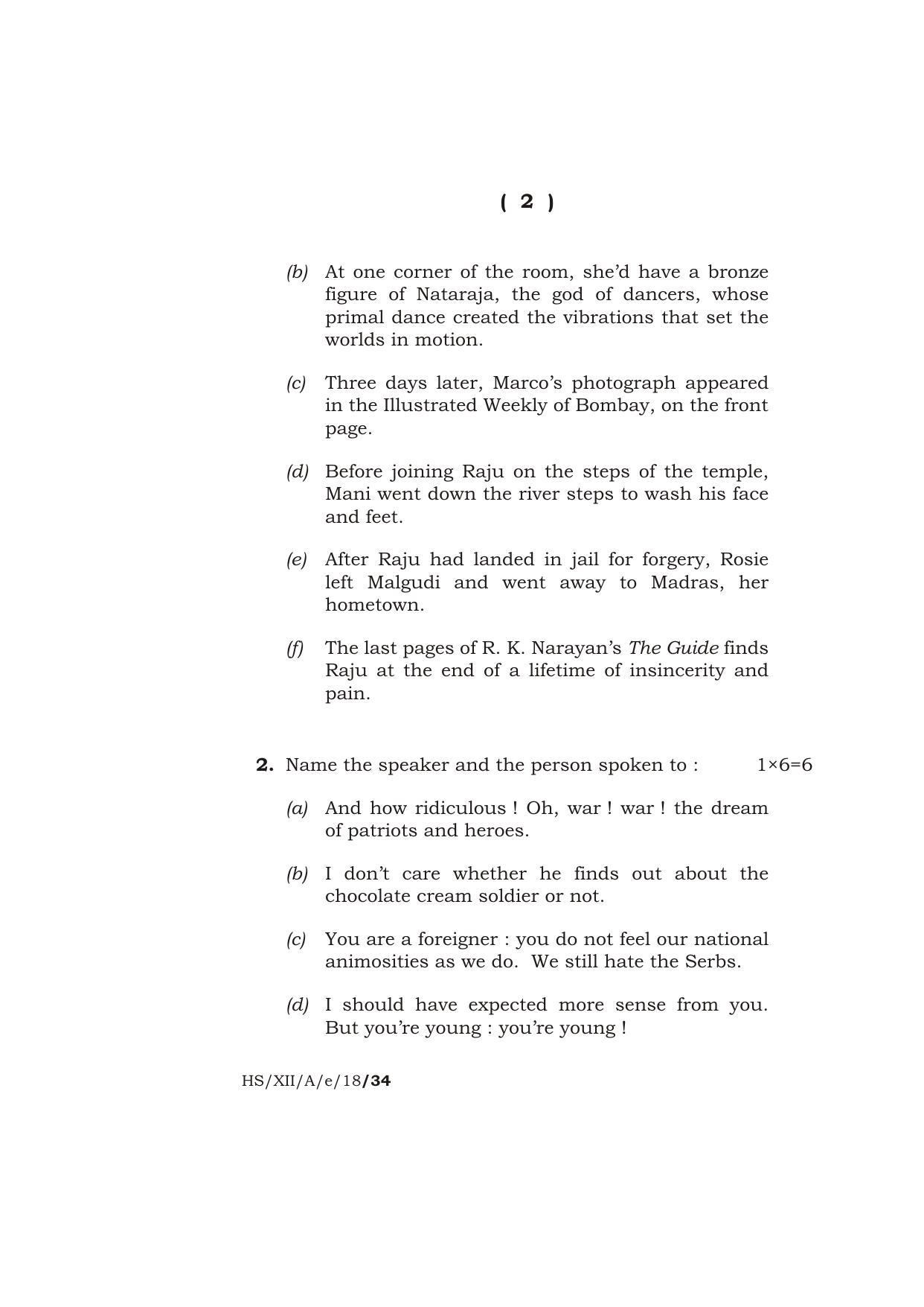 Meghalaya Board (MBOSE) Class 12 ELECTIVE ENGLISH 2018 Question Paper - Page 2