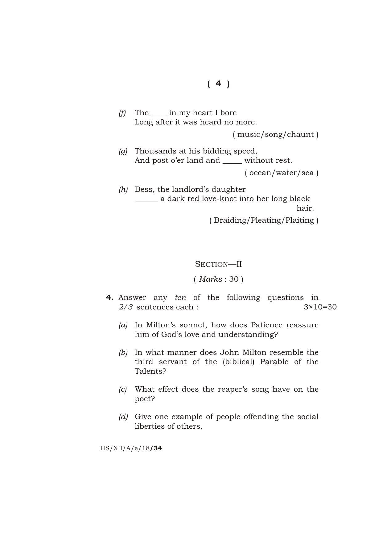 Meghalaya Board (MBOSE) Class 12 ELECTIVE ENGLISH 2018 Question Paper - Page 4