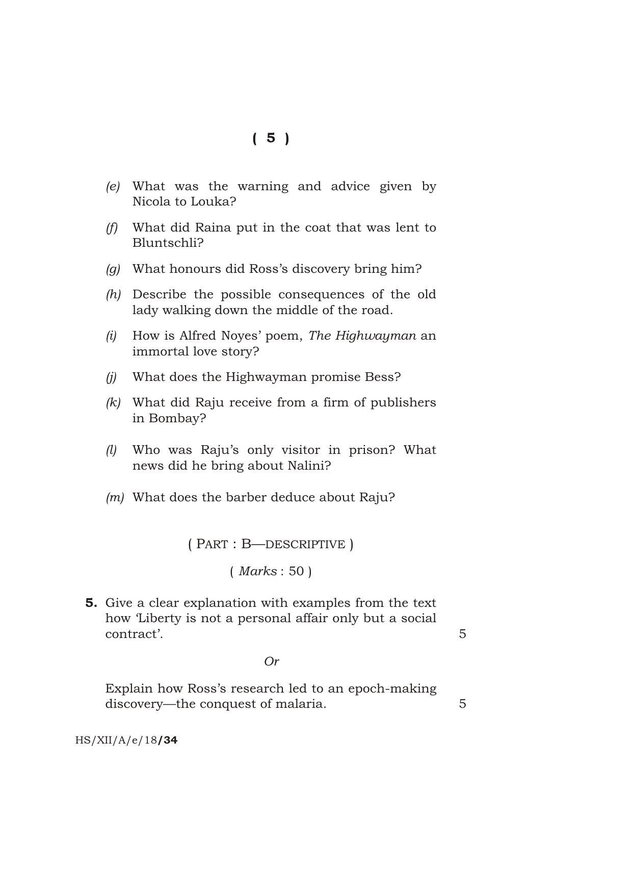 Meghalaya Board (MBOSE) Class 12 ELECTIVE ENGLISH 2018 Question Paper - Page 5