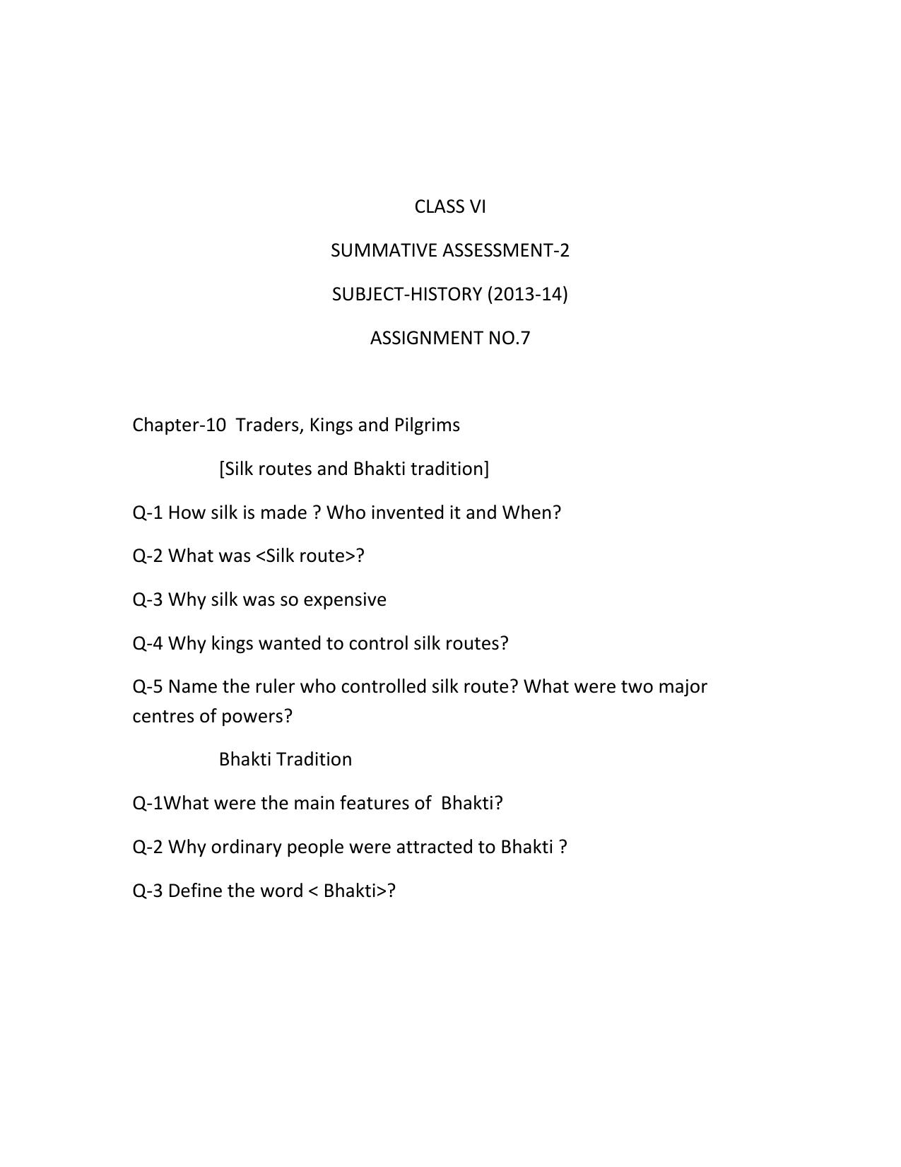 CBSE Worksheets for Class 6 Social Science History Assignment 6 - Page 1