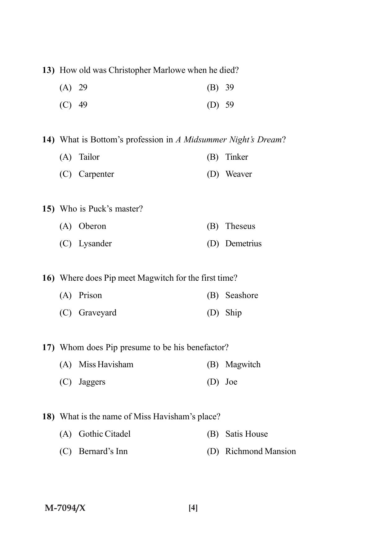 Mysore University PG Entrance Exam 2019: English Question Paper - Page 4