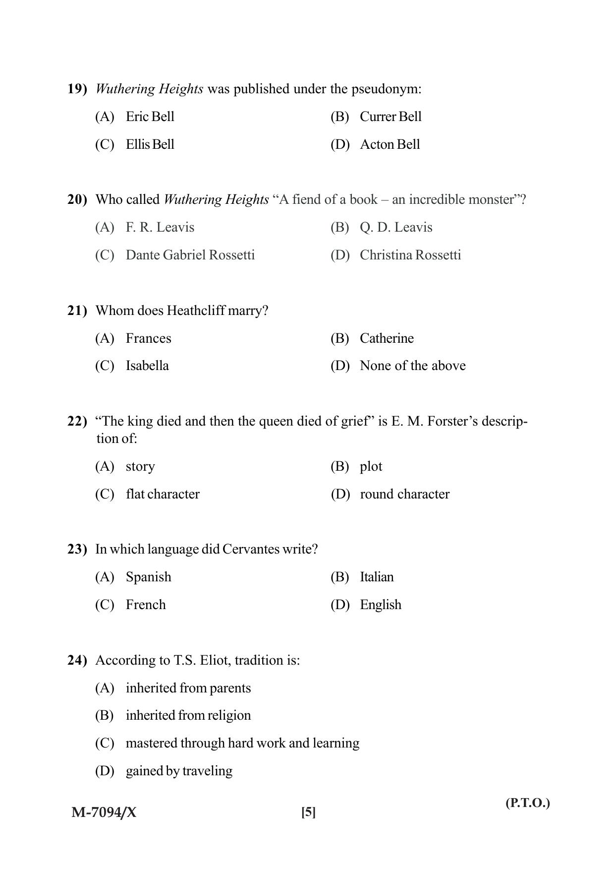 Mysore University PG Entrance Exam 2019: English Question Paper - Page 5