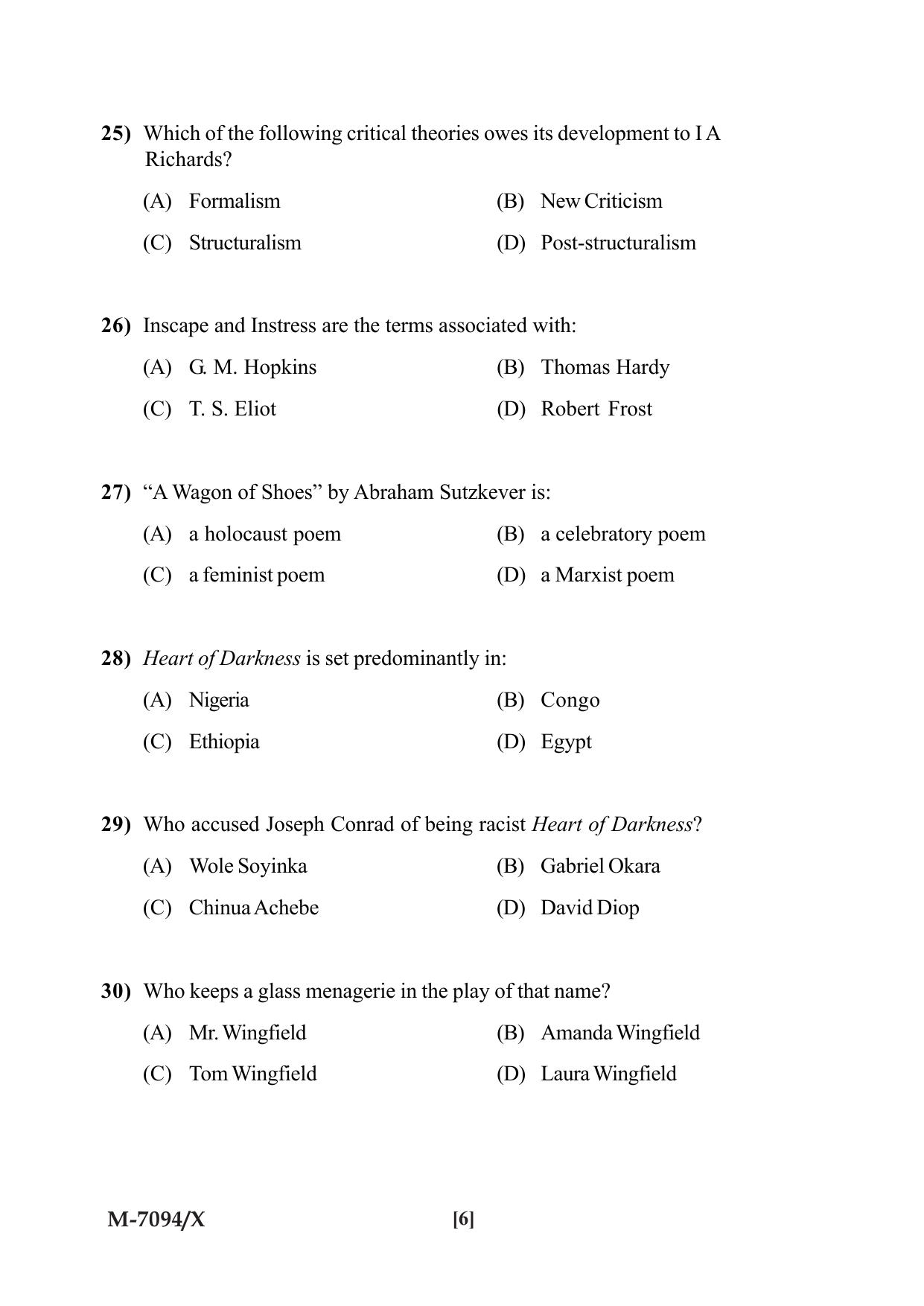 Mysore University PG Entrance Exam 2019: English Question Paper - Page 6