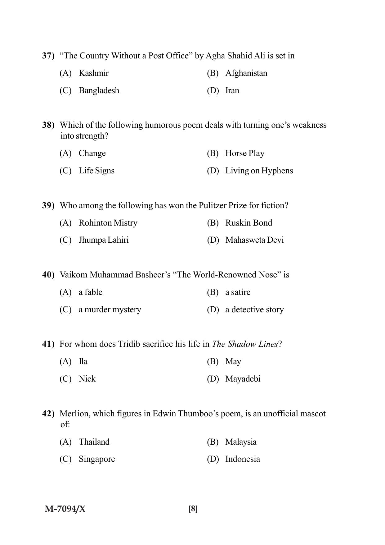 Mysore University PG Entrance Exam 2019: English Question Paper - Page 8