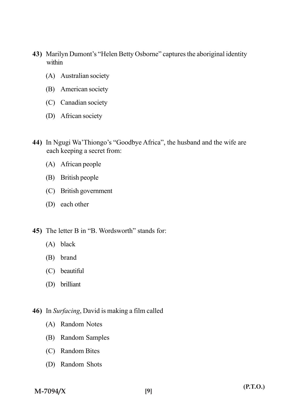 Mysore University PG Entrance Exam 2019: English Question Paper - Page 9