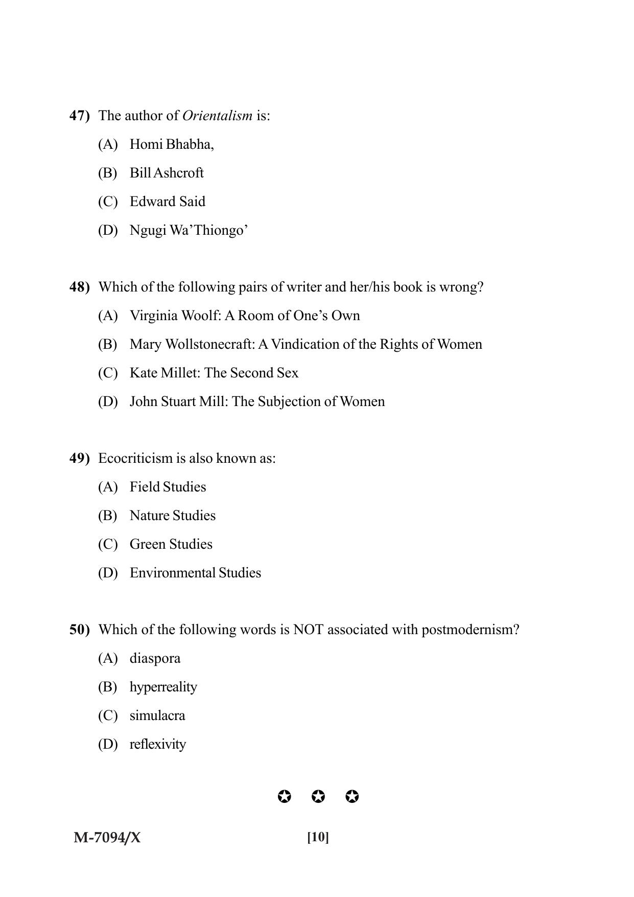 Mysore University PG Entrance Exam 2019: English Question Paper - Page 10