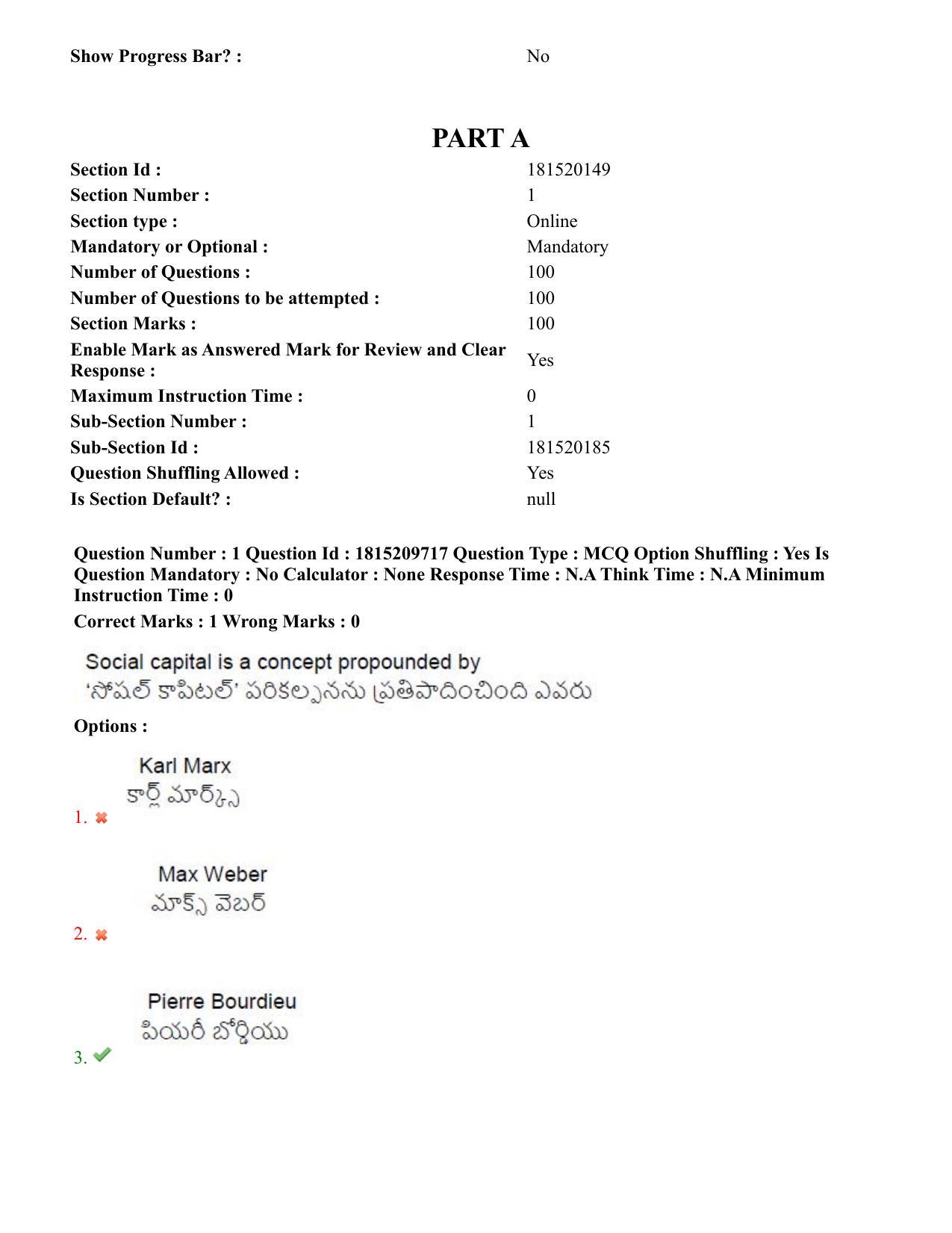 TS CPGET 2023 M A Sociology (Shift 3) Question Paper with Answer Key - Page 2