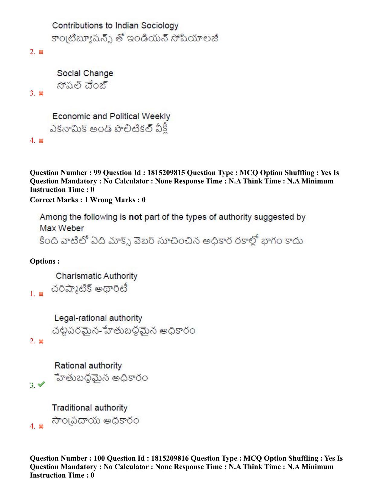TS CPGET 2023 M A Sociology (Shift 3) Question Paper with Answer Key - Page 71