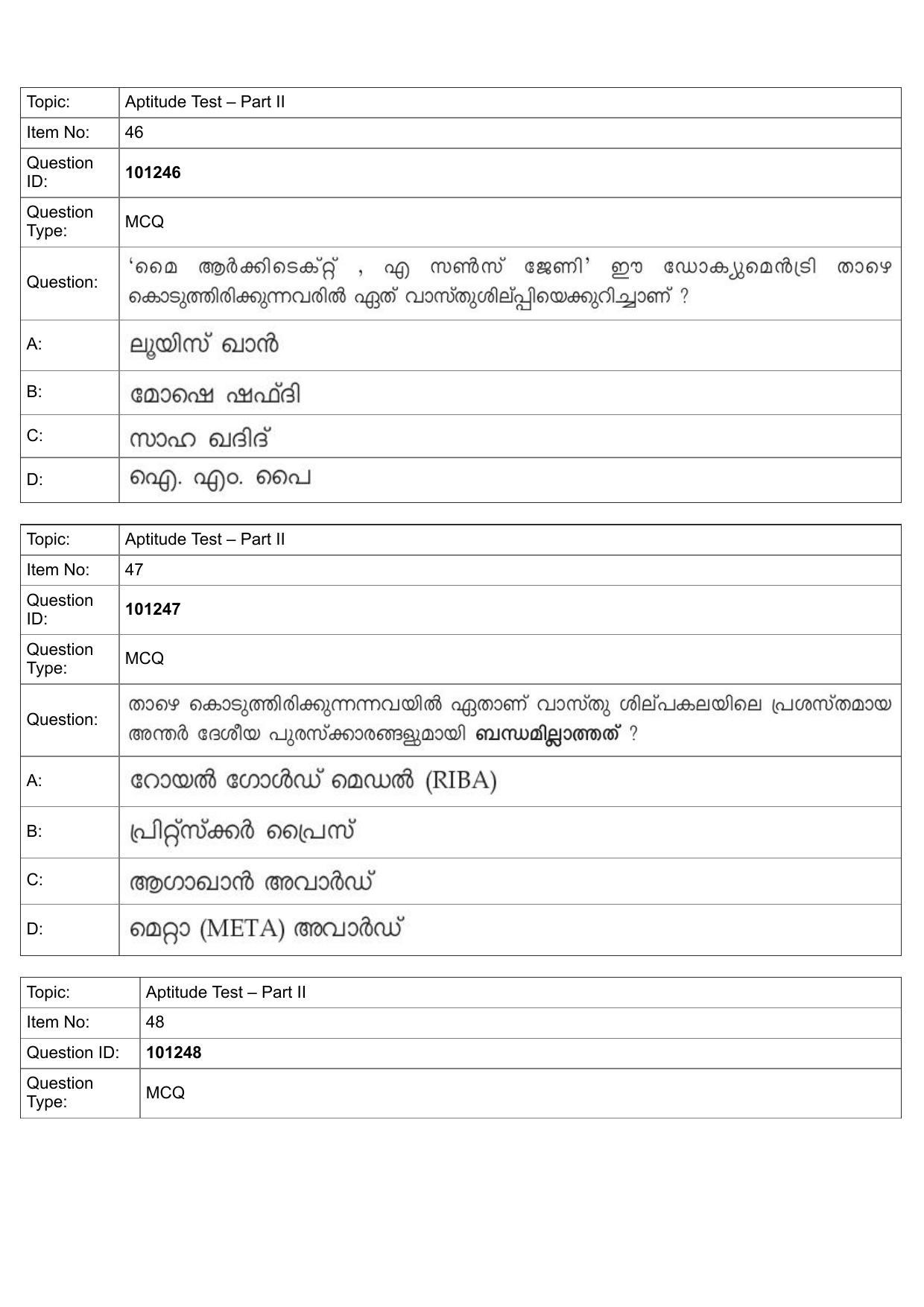 JEE Mains 2022: B Arch & B Planning Malayalam (Shift 1) 30-07-2022 Question Paper - Page 20