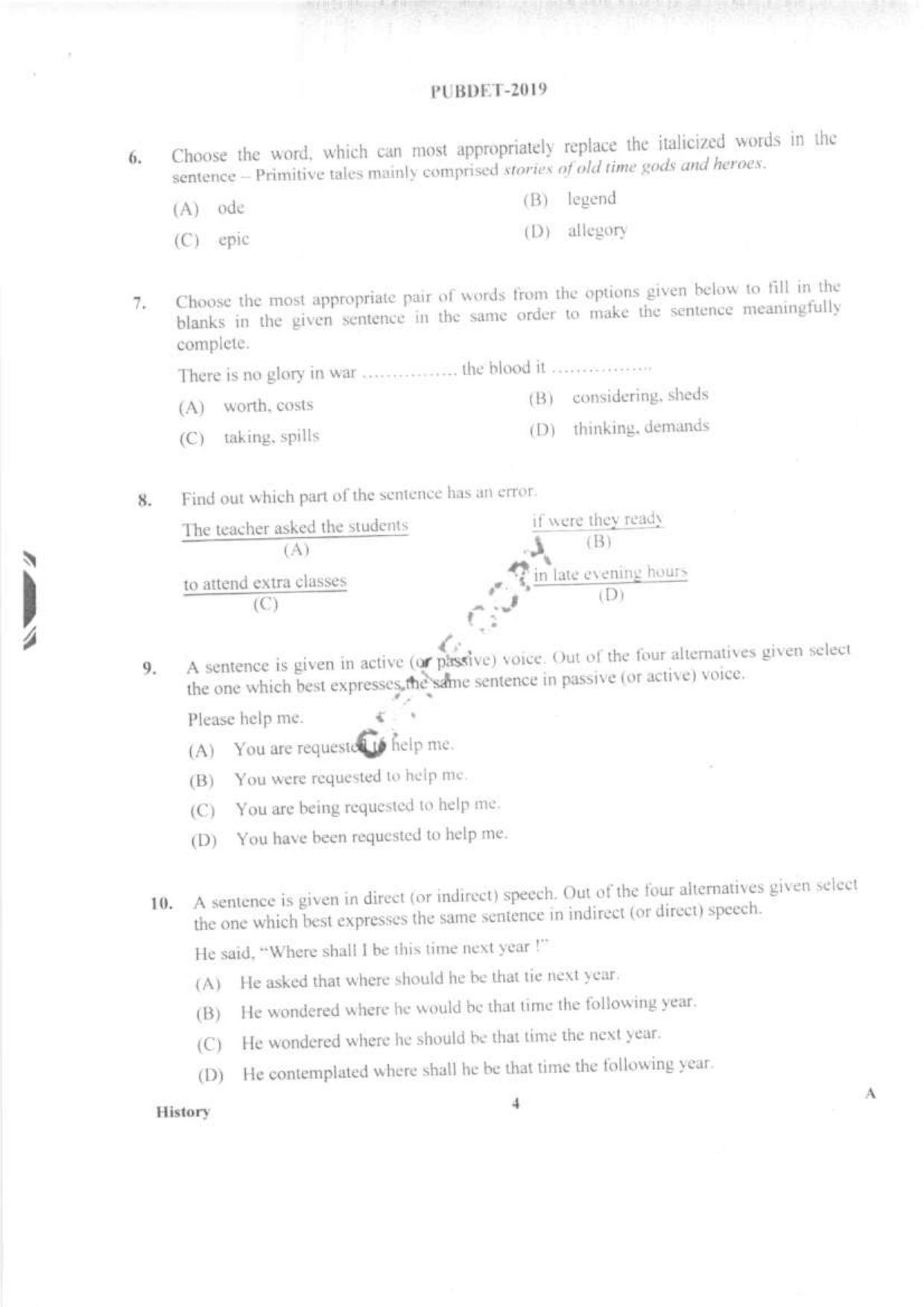 PUBDET 2019 History Question Paper - Page 3