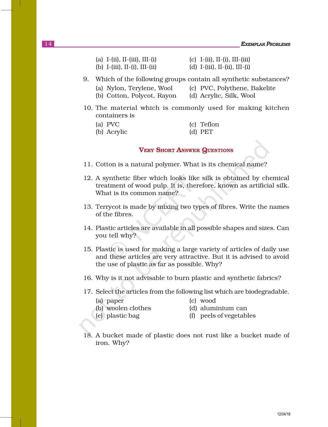 NCERT Exemplar Book for Class 8 Science: Chapter 3- Synthetic Fibres and Plastics - Page 2