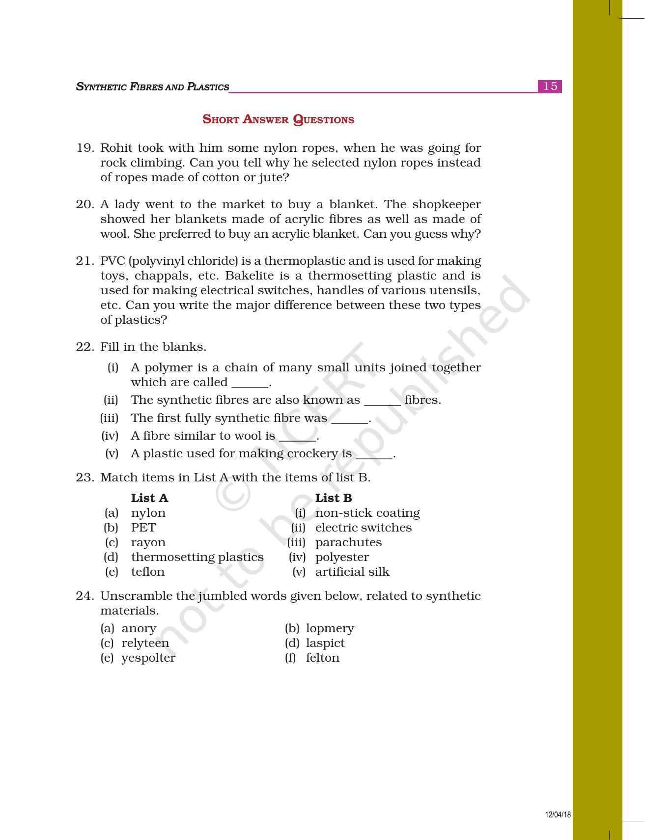 NCERT Exemplar Book for Class 8 Science: Chapter 3- Synthetic Fibres and Plastics - Page 3
