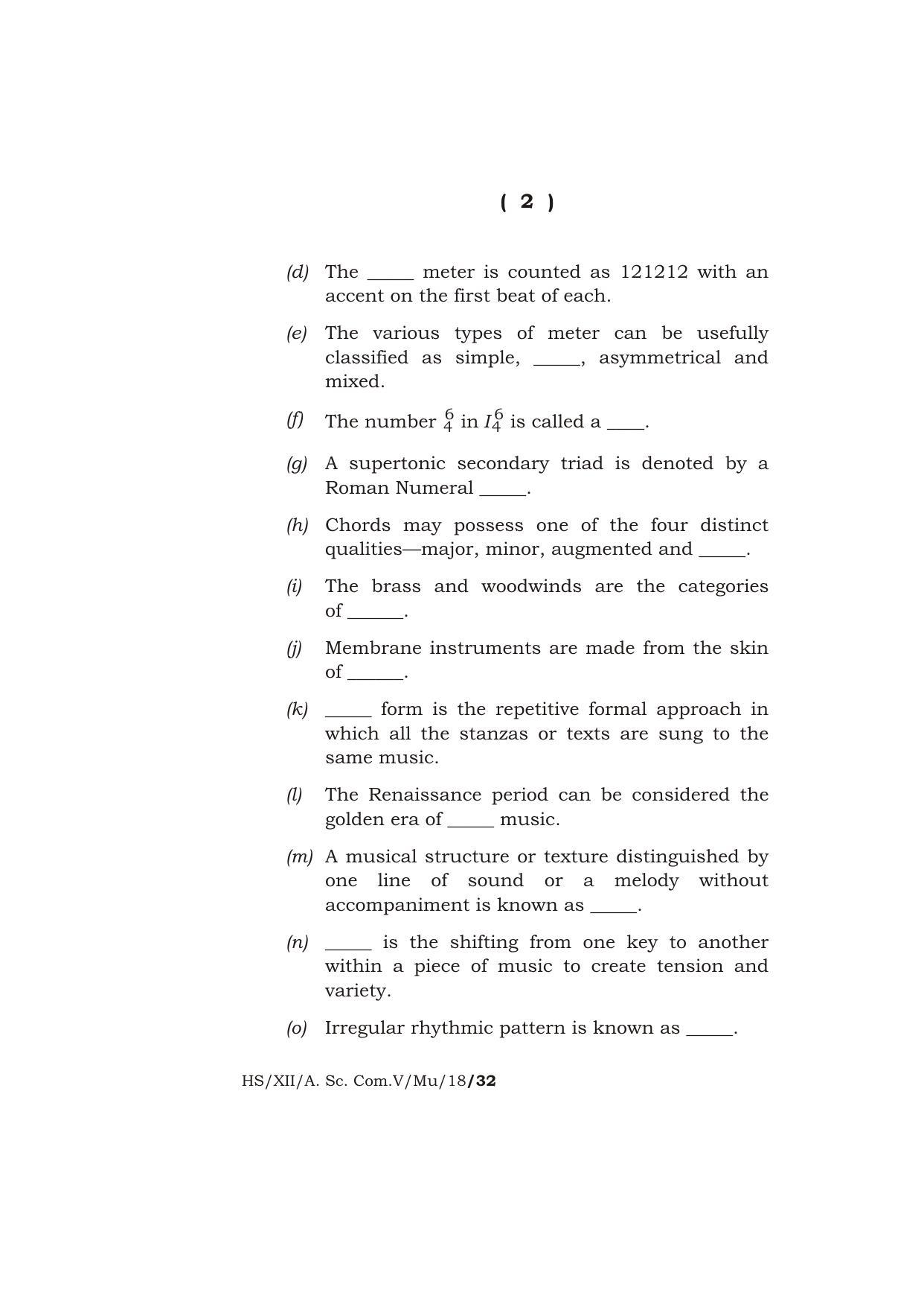 Meghalaya Board (MBOSE) Class 12 MUSIC 2018 Question Paper - Page 2