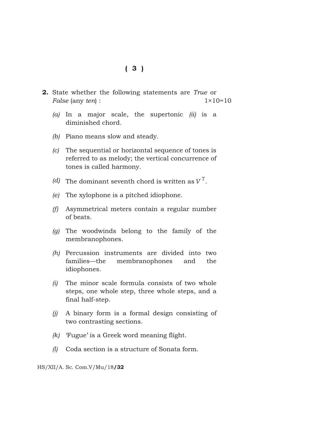 Meghalaya Board (MBOSE) Class 12 MUSIC 2018 Question Paper - Page 3