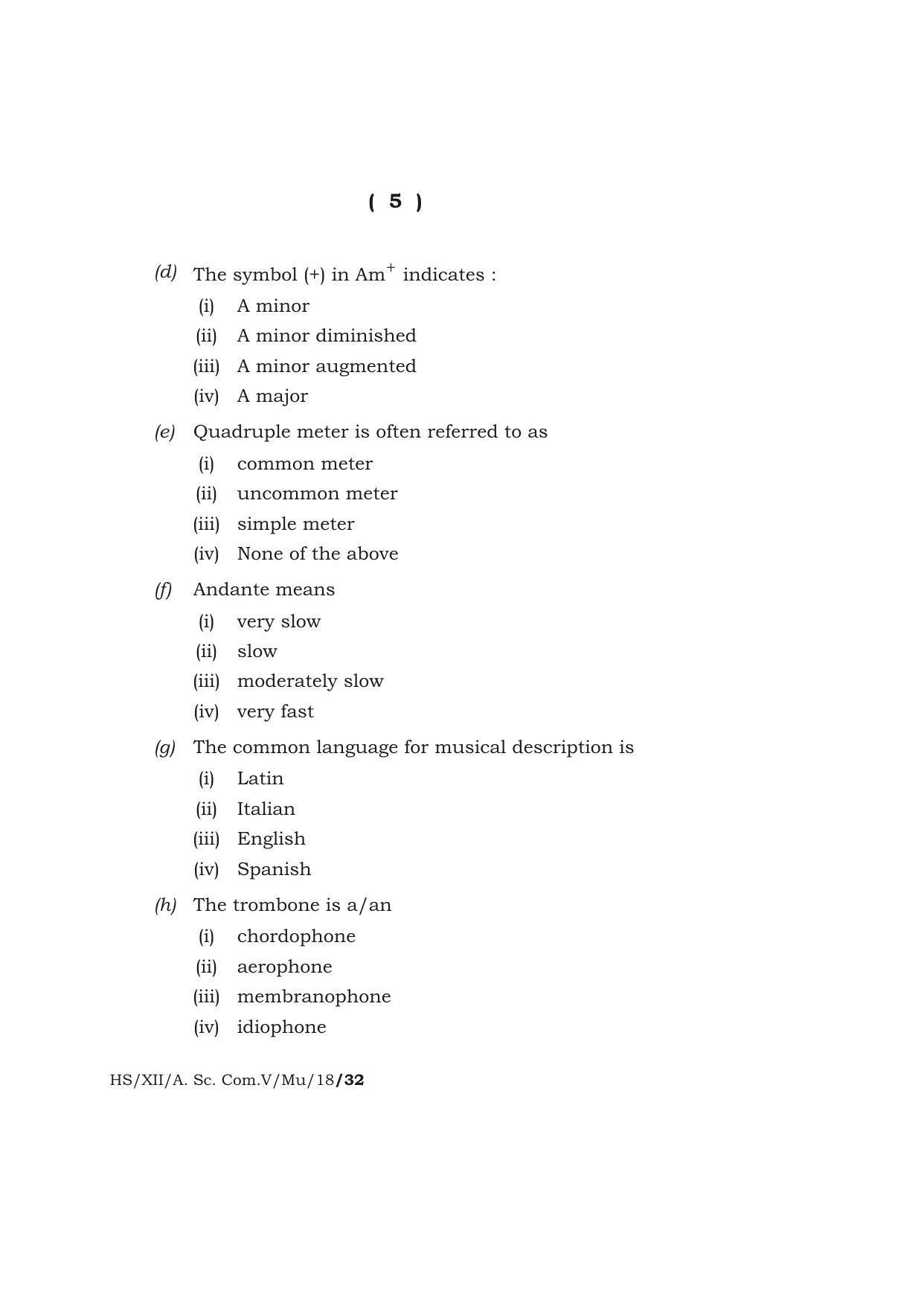 Meghalaya Board (MBOSE) Class 12 MUSIC 2018 Question Paper - Page 5