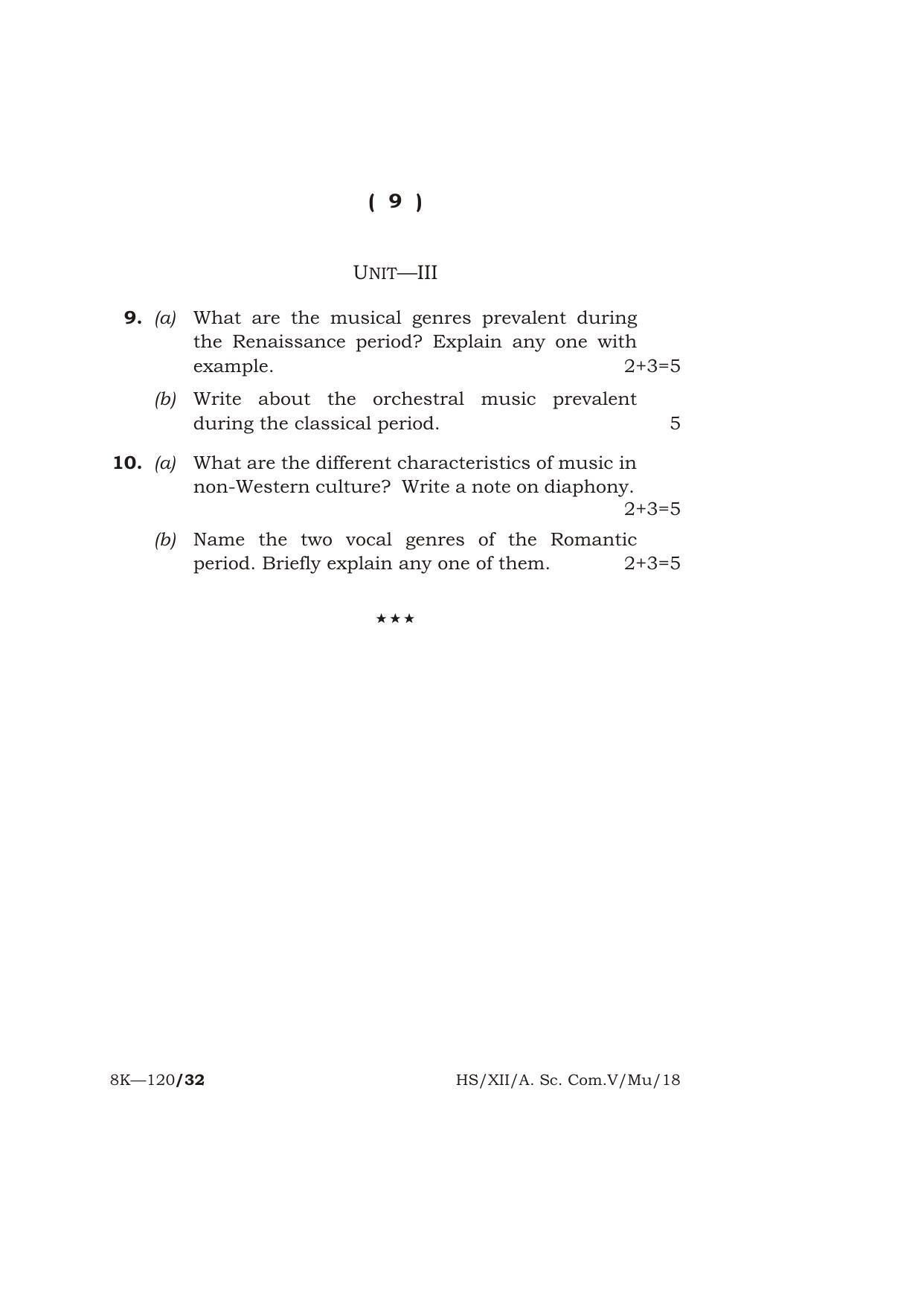 Meghalaya Board (MBOSE) Class 12 MUSIC 2018 Question Paper - Page 9