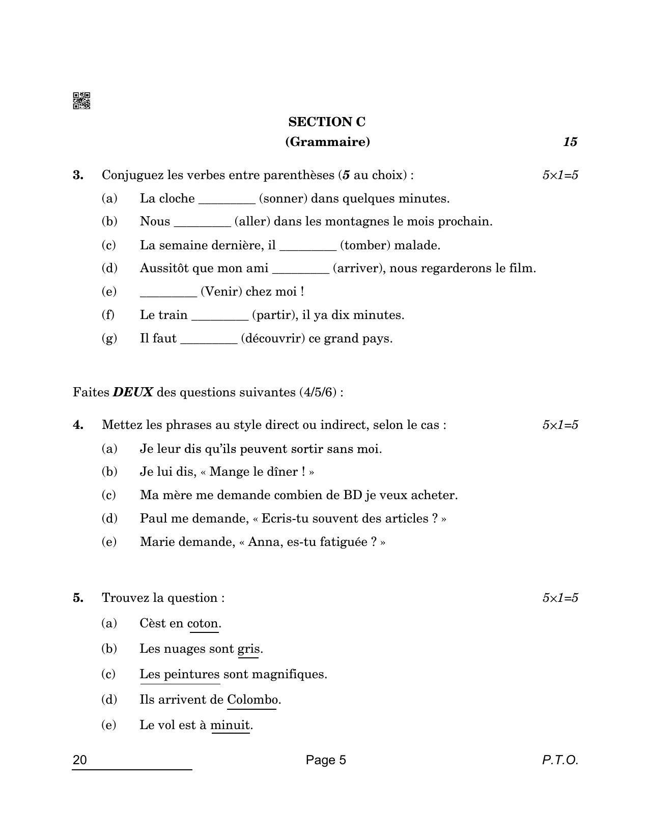 CBSE Class 10 20 French 2022 Compartment Question Paper - Page 5