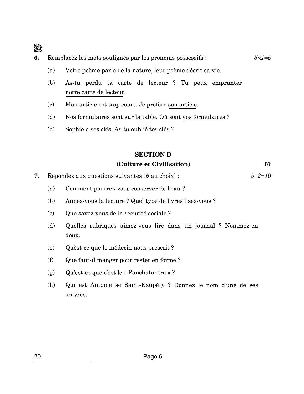 CBSE Class 10 20 French 2022 Compartment Question Paper - Page 6